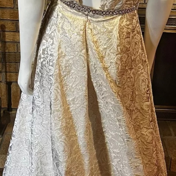 Aspeed Shimmery Champagne Floral Brocade Sleeveless Gown NWT Size Small - Picture 6 of 16